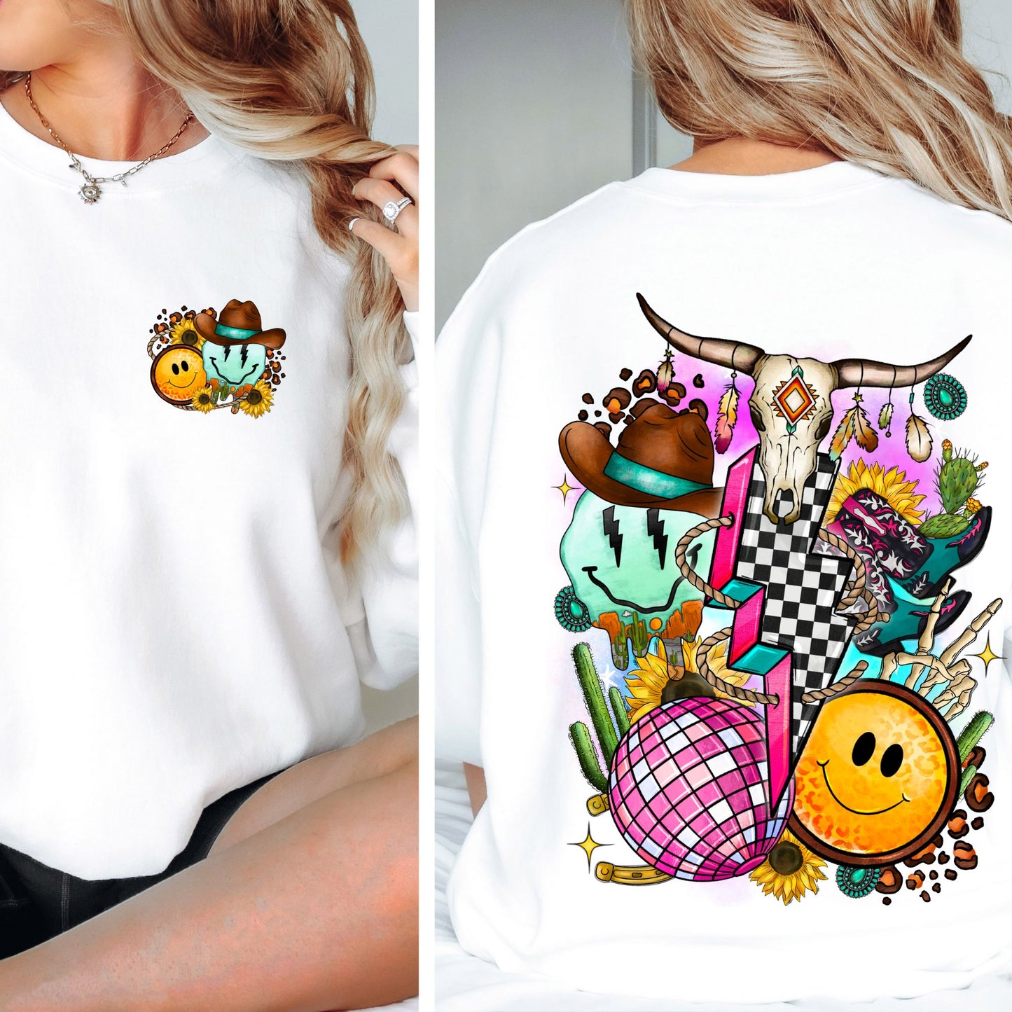 #0736 western smiley face retro (Include's pocket and back)