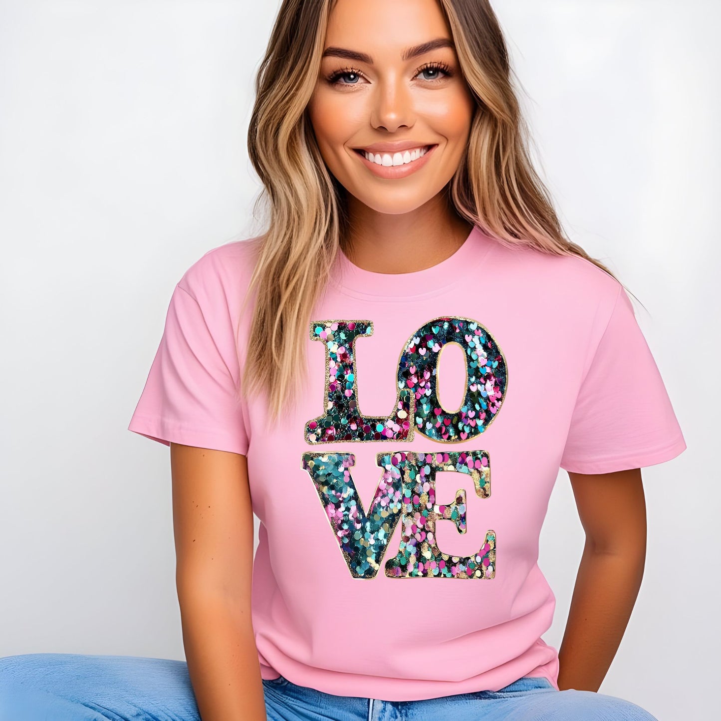 #0727 Faux sequins love