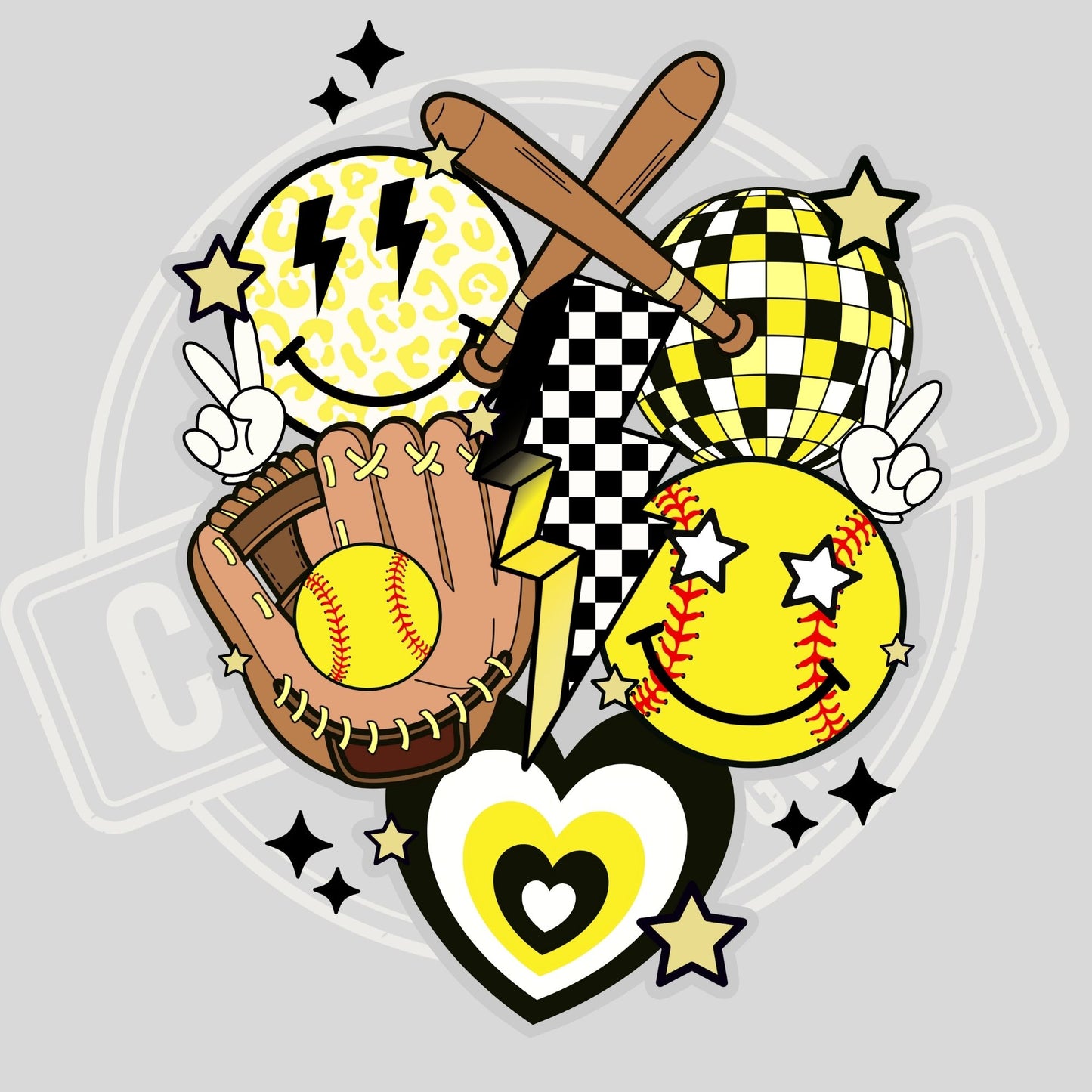 #0855 Retro Softball Yellow